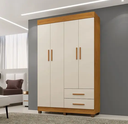Ver imagem 1 de Guarda Roupa Solteiro 4 Portas 2 Gavetas com Pés 114cm Copacabana Cinamomo/Off White - Benetil