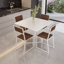 Ver imagem 1 de Conjunto Mesa de Jantar Quadrada Branca 4 Cadeiras Estofado Riviera Industrial Branco