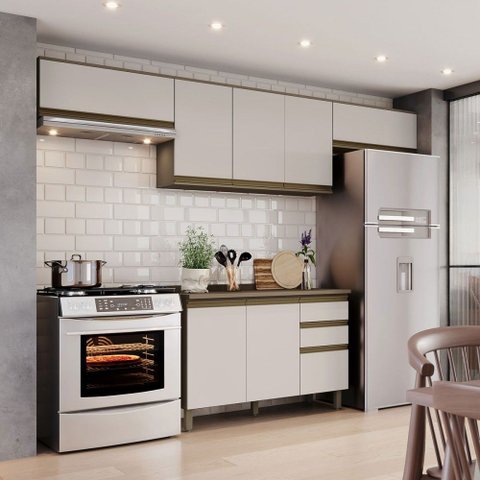 Cozinha Compacta Genius 8 Portas 2 Gavetas 100% Mdf Duna/cristal - Pnr Móveis