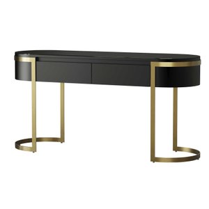 Aparador 2 Gvetas Pé Aço Carbono Dourado Light Vidro Pintado Preto Arkadina 1600