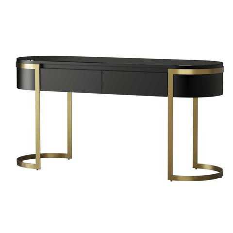 Aparador 2 Gvetas Pé Aço Carbono Dourado Light Vidro Pintado Preto Arkadina 1600