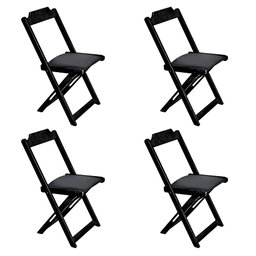 Conjunto de Mesa Dobravel de Madeira 60x60 com 4 Cadeiras Preto Estofado Preto - 2