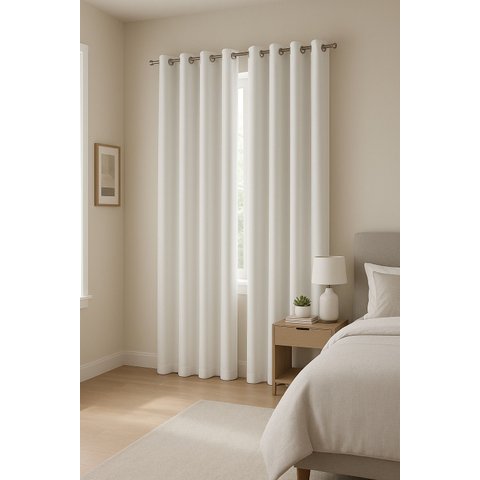 Cortina no Linho Flamê com Forro Microfibra Off no Ilhós de 19mm