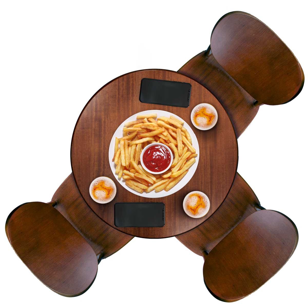 Conjunto de mesa bistro redonda em madeira com 3 banquetas para varanda pequena - 3