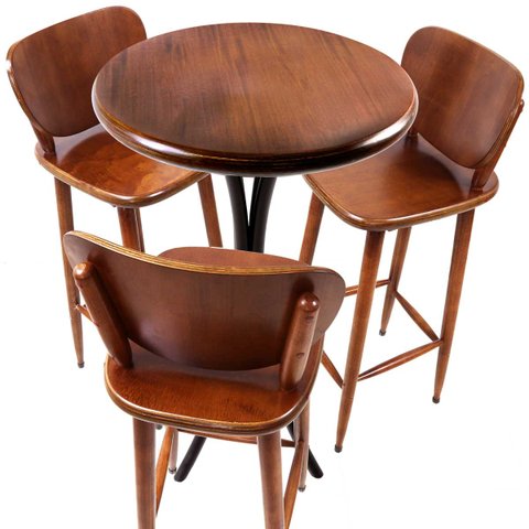 Conjunto de Mesa Bistro Redonda em Madeira com 3 Banquetas para Varanda Pequena