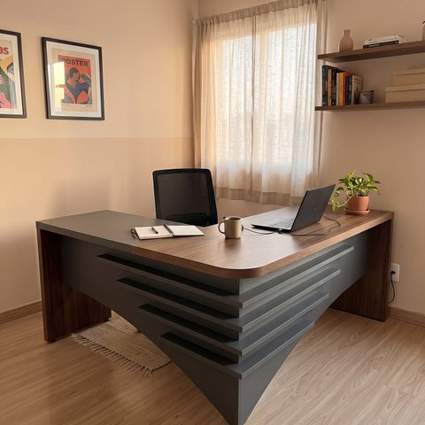 Mesa Escrivaninha em Tamburato Home Office em L Executiva 200x75x180cm