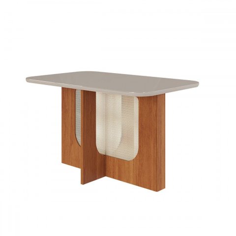 Mesa de Madeira Louise 130 com Vidro Cinamomo/off White - Cimol