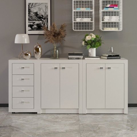 Armário para Escritório com Gaveteiro 4 Gavetas e 4 Portas em MDP 158,5cm Branco