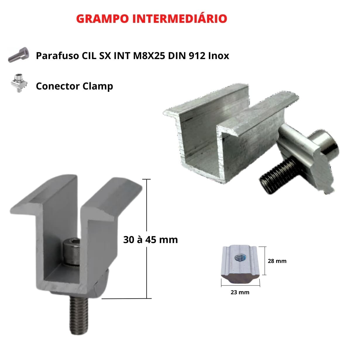Kit Estrutura Suporte Fixador Linha C P/ 07 Placas Solar Alumínio Inox Telha Fibro Ondulada Viga Mad - 5