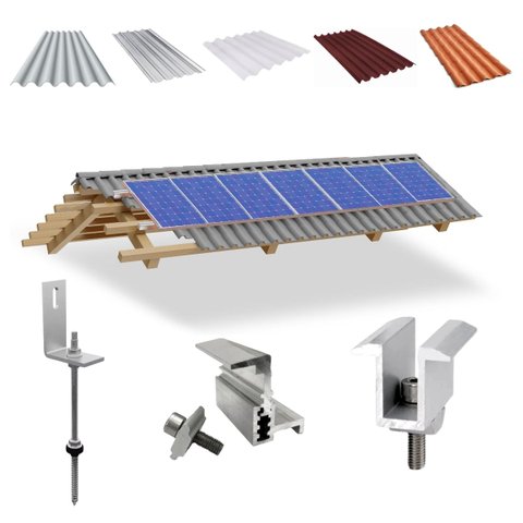 Kit Estrutura Suporte Fixador Linha C P/ 07 Placas Solar Alumínio Inox Telha Fibro Ondulada Viga Mad