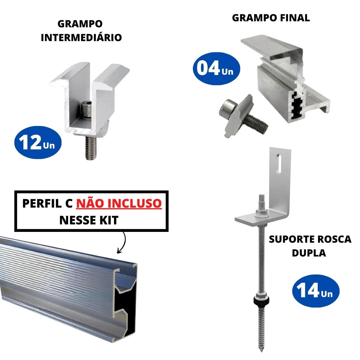 Kit Estrutura Suporte Fixador Linha C P/ 07 Placas Solar Alumínio Inox Telha Fibro Ondulada Viga Mad - 2