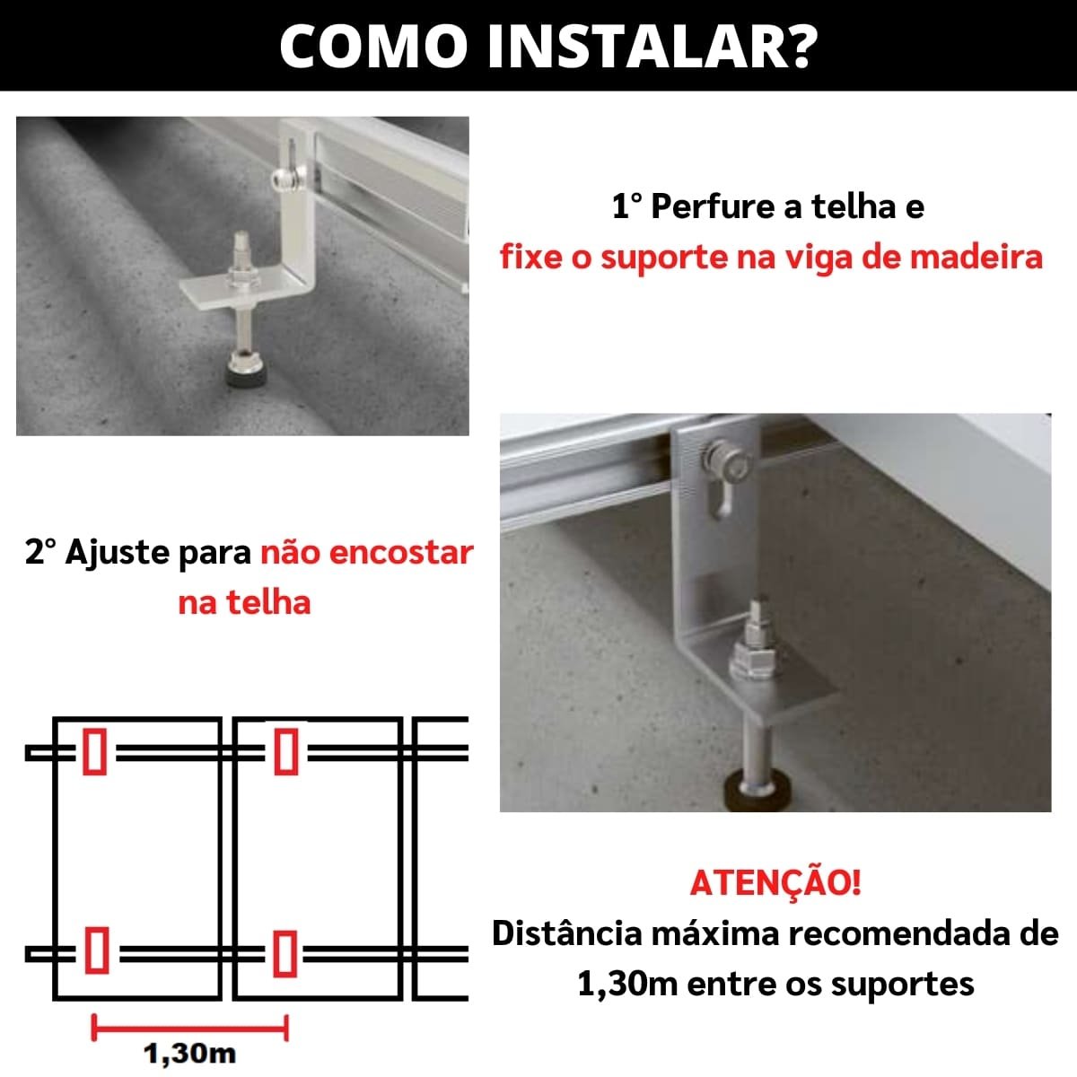 Kit Estrutura Suporte Fixador Linha C P/ 07 Placas Solar Alumínio Inox Telha Fibro Ondulada Viga Mad - 7