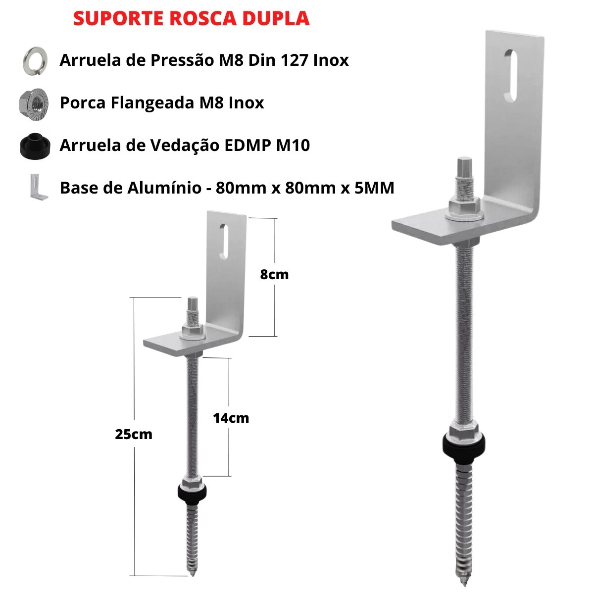 Kit Estrutura Suporte Fixador Linha C P/ 07 Placas Solar Alumínio Inox Telha Fibro Ondulada Viga Mad - 3