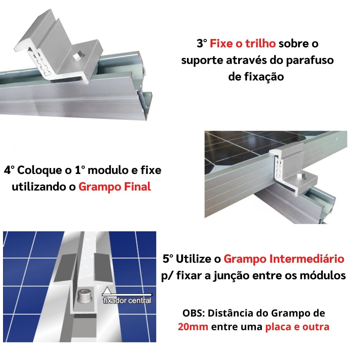 Kit Estrutura Suporte Fixador Linha C P/ 07 Placas Solar Alumínio Inox Telha Fibro Ondulada Viga Mad - 8