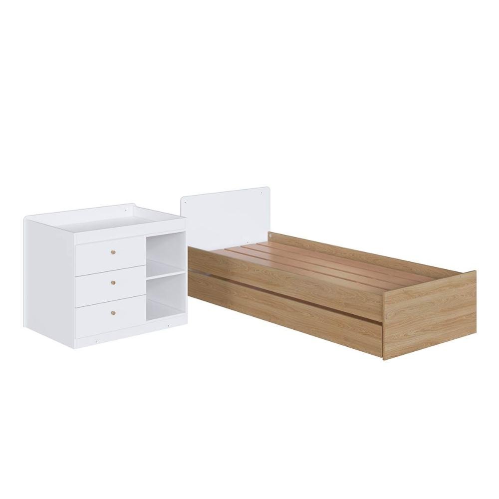 Berço Cama Multifuncional + Cama Auxiliar sem Colchão Aveiro Oak/branco Bb023 Completa Móveis - 8