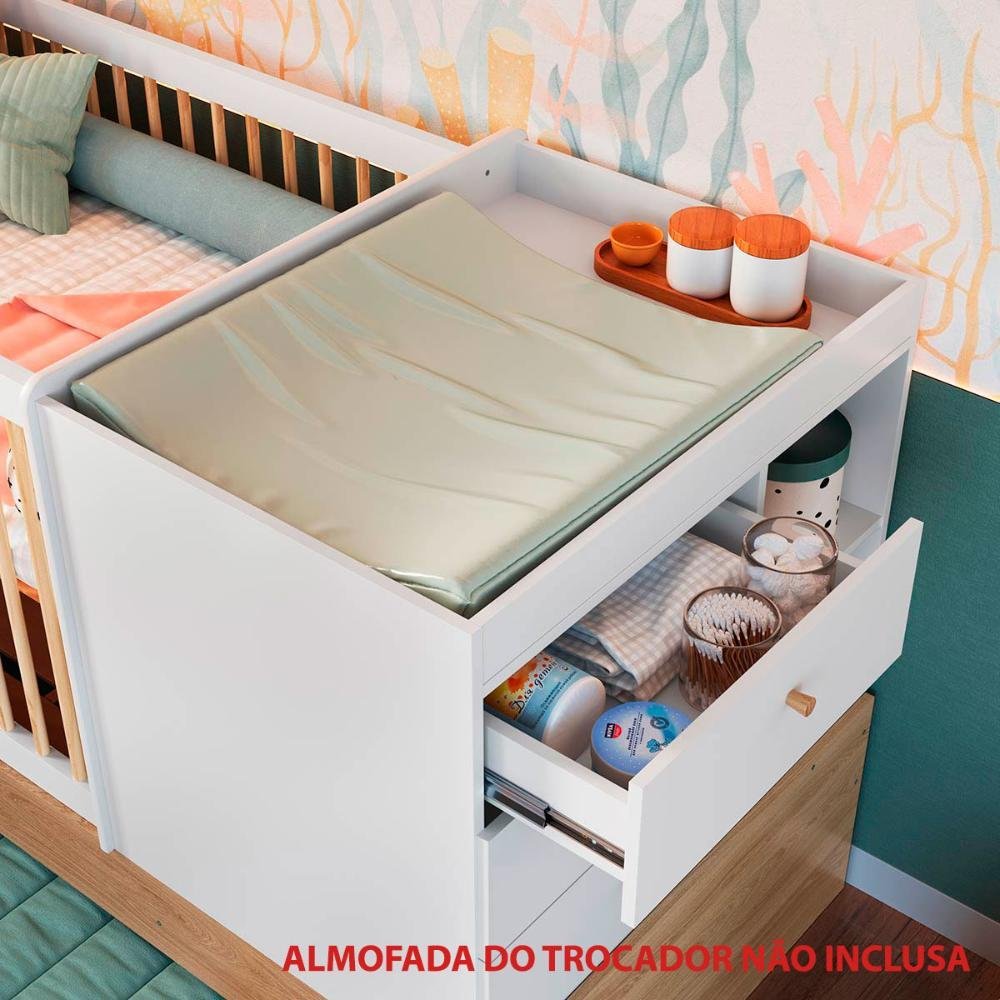 Berço Cama Multifuncional + Cama Auxiliar sem Colchão Aveiro Oak/branco Bb023 Completa Móveis - 5