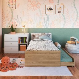 Berço Cama Multifuncional + Cama Auxiliar sem Colchão Linha Bb Aveirooak/branco Bb023 Completa Móvei - 4