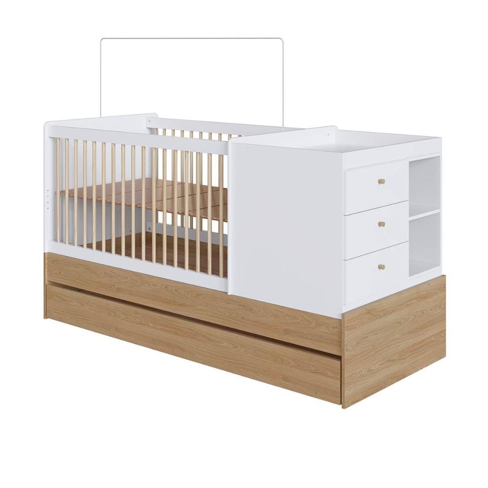 Berço Cama Multifuncional + Cama Auxiliar sem Colchão Aveiro Oak/branco Bb023 Completa Móveis - 7