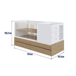 Berço Cama Multifuncional + Cama Auxiliar sem Colchão Linha Bb Aveirooak/branco Bb023 Completa Móvei - 3