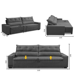 Sofá Retrátil e Reclinável 5 Lugares 300cm Veludo Antonella Adonai Estofados - 3