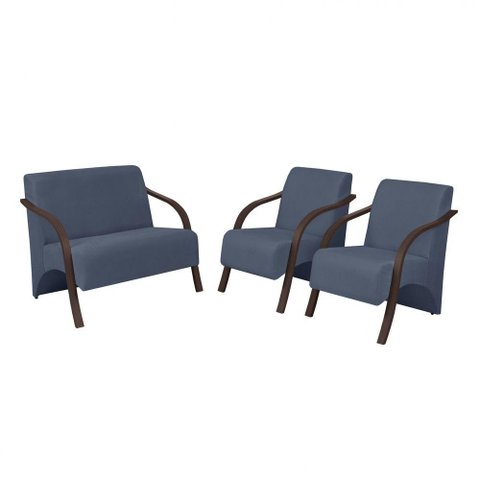 Conjunto Poltronas Vênus Braço Madeira Azul Bic