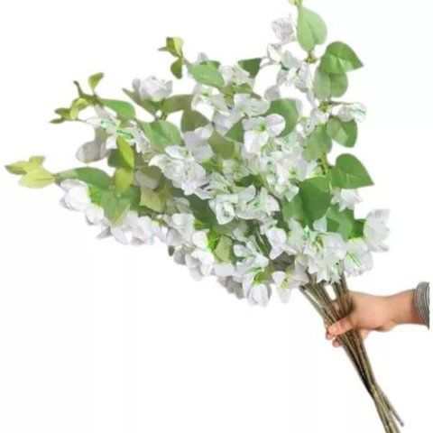 Kit 10 Galhos Bouganville 76cm Brancas Flores Artificiais