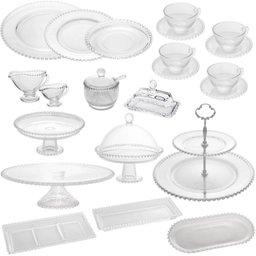 Conjunto Mesa Posta Cristal Wolff Pearl 30pçs Xícaras Boleiras Sousplat Pratos Travessas Molheiras - 1