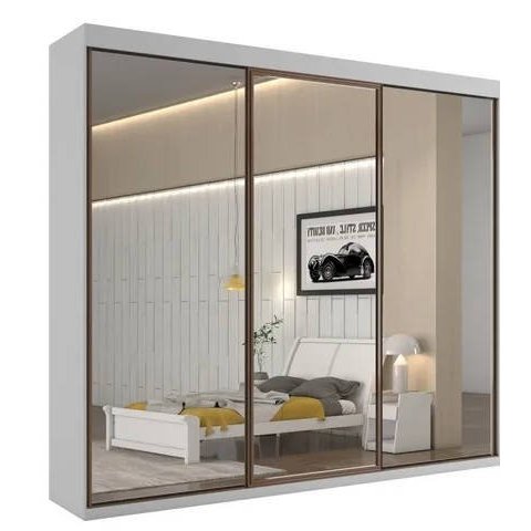 Guarda-roupa 3 portas espelhadas MDF 6 gavetas - Bergamo-Branco - Bianchi Móveis