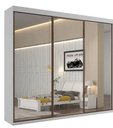 Ver imagem 1 de Guarda-roupa 3 portas espelhadas MDF 6 gavetas - Bergamo-Branco - Bianchi Móveis