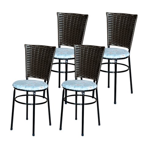 4 Cadeiras Preta para Mesa Hawai Marrom Assento Floral:floral Gelo