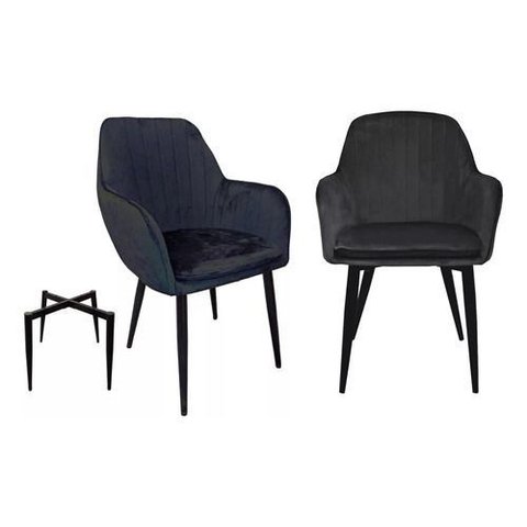 Kit 2 Cadeira Poltrona Vintage Eames em Tecido Veludo Preto:Veludo Preto/Preto/Listras
