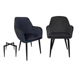 Kit 2 Cadeira Poltrona Vintage Eames em Tecido Veludo Preto:veludo Preto/preto/listras - 2