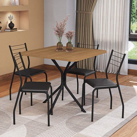 Conjunto de Mesa Completo com 4 Cadeiras Estofadas Cmc982prf Kappesberg Crome