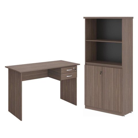 Armário e Mesa de Computador Faroé Affara 2 Portas 2 Gavetas MDP 120cm Marrom
