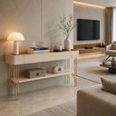 Ver imagem 1 de Buffet Aparador Vivaz Contemporaneo MDF 160cm Carvalho Off White Pes Metal Dourados