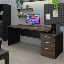 Mesa de Escritório Pedestal 3 Gavetas 1.90x70 Tpo 40mm Netmobil - Nogal - 2 Mesa de Escritório Pedestal 3 Gavetas 1.90x70 Tpo 40mm Netmobil - Nogal - 2