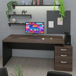 Mesa de Escritório Pedestal 3 Gavetas 1.90x70 Tpo 40mm Netmobil - Nogal - 4 Mesa de Escritório Pedestal 3 Gavetas 1.90x70 Tpo 40mm Netmobil - Nogal - 4