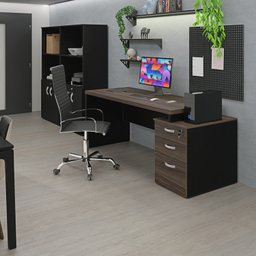 Mesa de Escritório Pedestal 3 Gavetas 1.90x70 Tpo 40mm Netmobil - Nogal - 3 Mesa de Escritório Pedestal 3 Gavetas 1.90x70 Tpo 40mm Netmobil - Nogal - 3