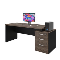 Mesa de Escritório Pedestal 3 Gavetas 1.90x70 Tpo 40mm Netmobil - Nogal - 5 Mesa de Escritório Pedestal 3 Gavetas 1.90x70 Tpo 40mm Netmobil - Nogal - 5