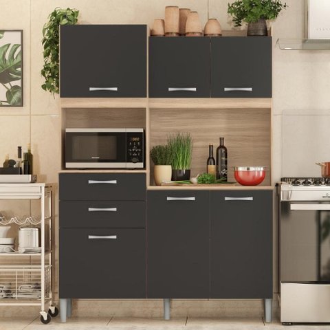Cozinha Completa Domus Prime 6 Portas 2 Gavetas Grafito