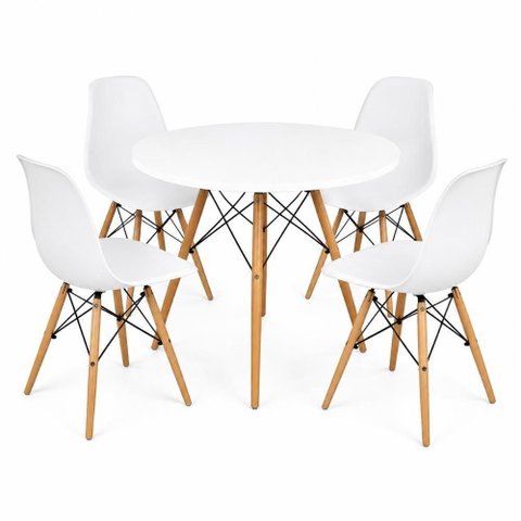 Conjunto Mesa Eiffel 4 Lugares Tampo em MDF Cadeiras Polipropileno Branco 80cm Decoreshop