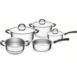 Conjunto de Panelas Tramontina Duo Silicone Aço Inox com Fundo Triplo Cabos Alças Silicone 5pçs - 1