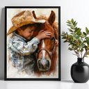 Ver imagem 1 de Quadro Decorativo Criança com Cavalo - Aquarela 24x18cm - com Vidro:moldura Branca