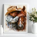 Ver imagem 2 de Quadro Decorativo Criança com Cavalo - Aquarela 24x18cm - com Vidro:moldura Branca