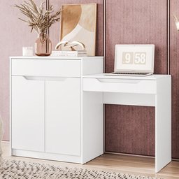 Escrivaninha Penteadeira Trend com 2 Portas e 1 Gaveta Branco Fosco - 2