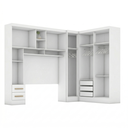 Ver imagem 4 de Guarda Roupa Modulado 3 Peças 9 Portas 5 Gavetas com Espelho e Cabeceira 100% MDF Smart Branco