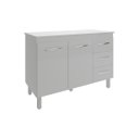 Ver imagem 1 de Balcão Gabinete para Pia 118 Cm Cozinha Bruna Branco com Tampo Tampão 120 Cm Branco