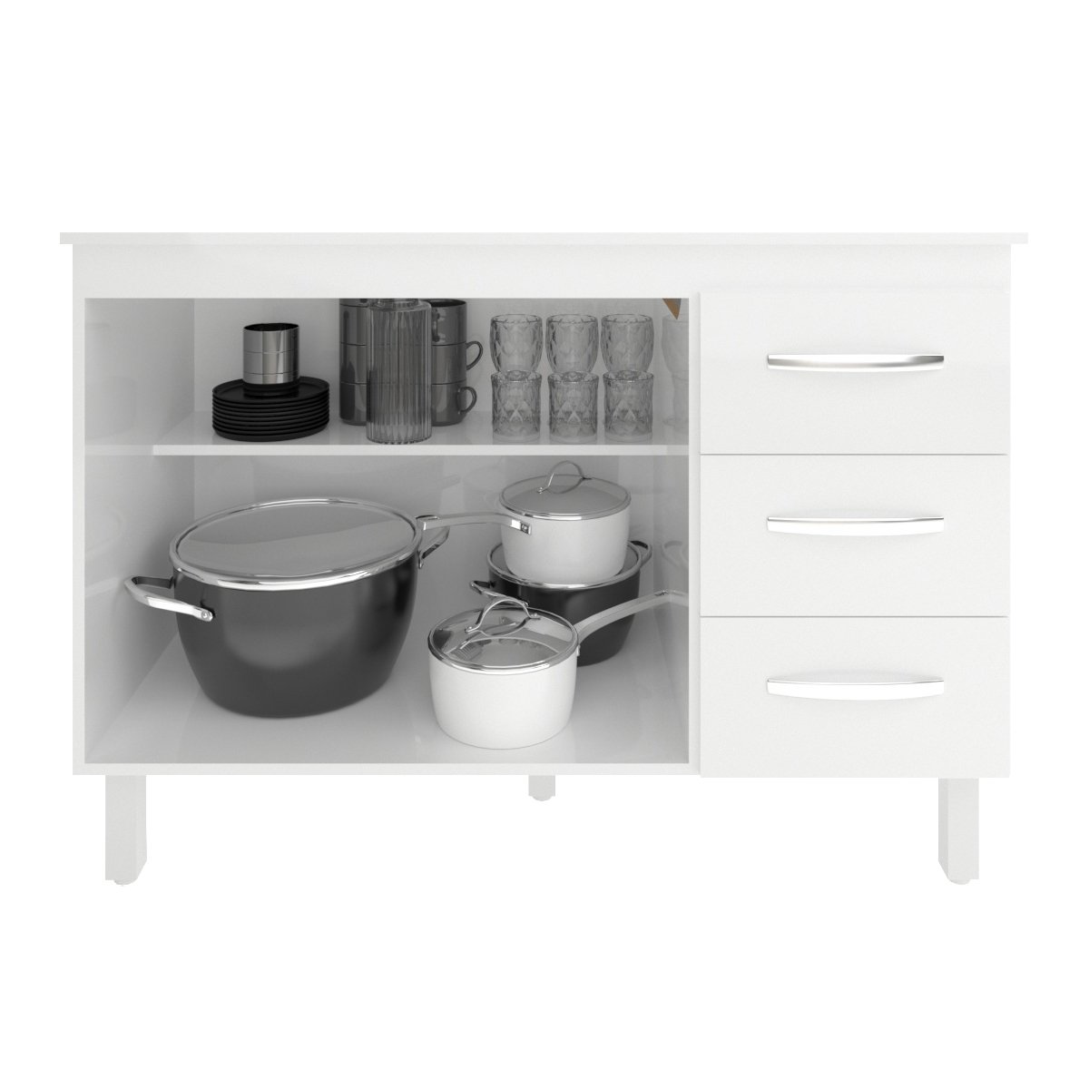 Balcão Gabinete para Pia 118 Cm Cozinha Bruna Branco com Tampo Tampão 120 Cm Branco - 5