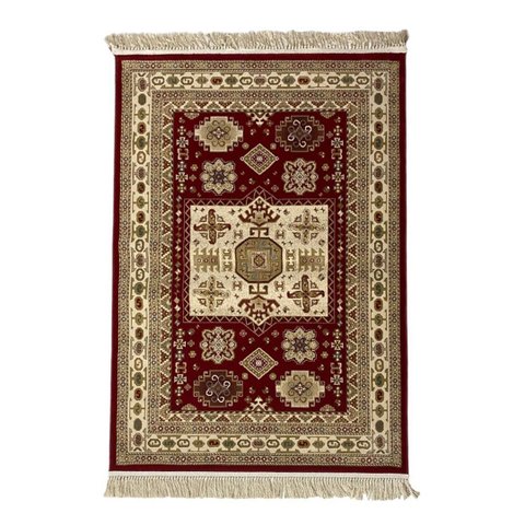 Tapete Persa Abadeh Vermelho com Bordas em Bege - 100x150cm