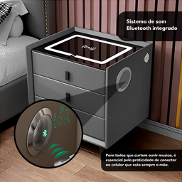 Mesa de Cabeceira Criado Inteligente Cinza 3 Gavetas Luminária Abajur Led Luz Iluminação Ambiente - 3